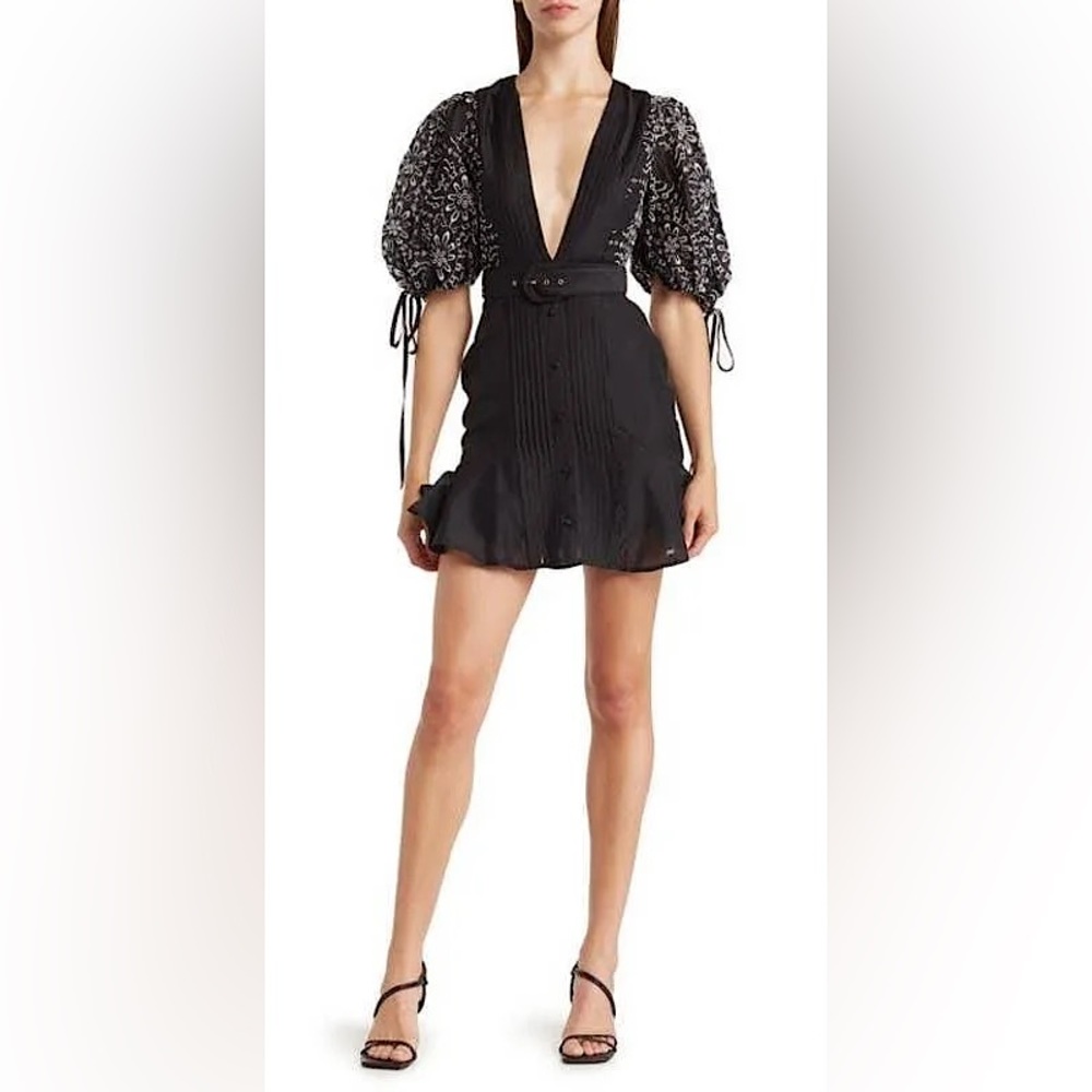 ASOS design black low cut dress with white embroidery